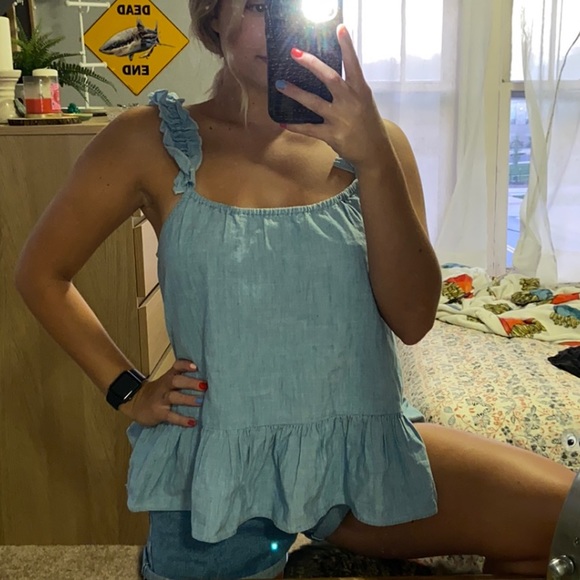 MADEWELL DENIM RUFFLE TOP - Picture 3 of 4